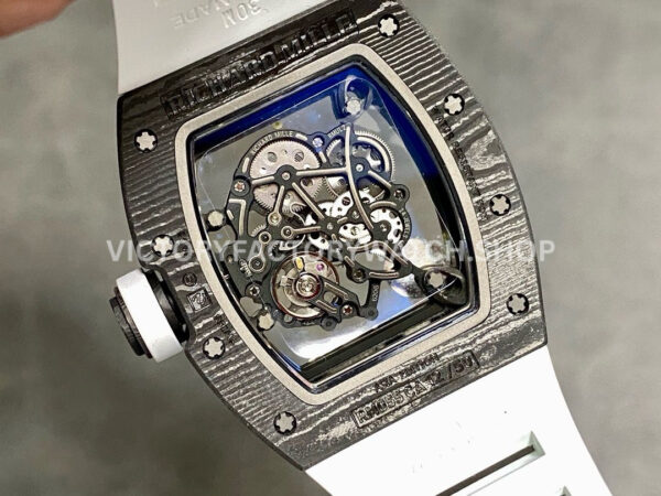 APS Factory Richard Mille RM 055 42.7mm Titanium Carbon Fiber Rubber Strap Ske ( (3) APS Factory Richard Mille RM 055 42.7mm Carbon Fiber Rubber Strap Skeletonized Red Subtitles On White Background Dial