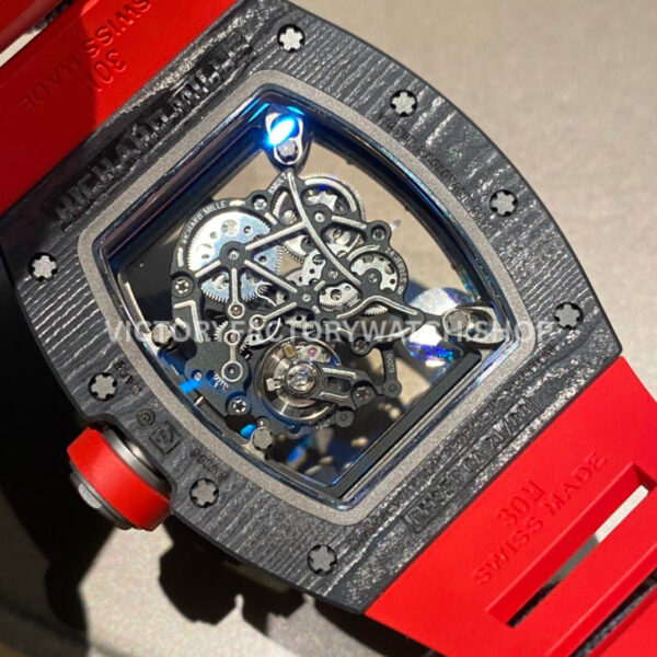 APS Factory Richard Mille RM 055 42.7mm Titanium Red Rubber Strap Skeletonized Black Dial (1) APS Factory Richard Mille RM 055 42.7mm Titanium Red Rubber Strap Skeletonized Black Dial