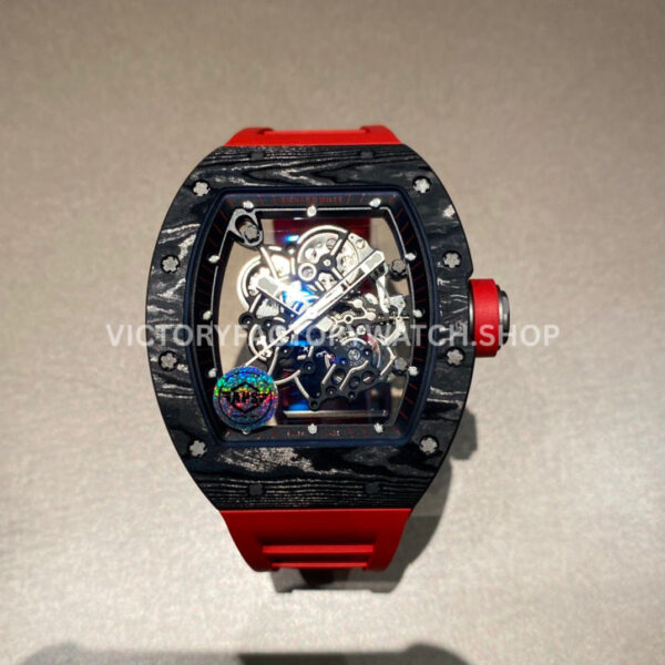 APS Factory Richard Mille RM 055 42.7mm Titanium Red Rubber Strap Skeletonized Black Dial (8) APS Factory Richard Mille RM 055 titanium red rubber strap black skeletonized dial