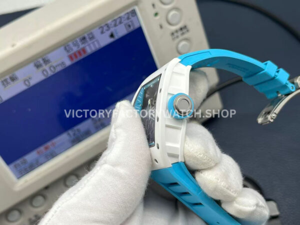 APS Factory Richard Mille RM 055 42.7mm White Ceramic Light Blue Rubber Strap Skeletonized Black Dial (2) APS Factory Richard Mille RM 055 42.7mm White Ceramic Light Blue Rubber Strap Skeletonized Black Dial