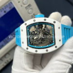 APS Factory Richard Mille RM 055 42.7mm White Ceramic Light Blue Rubber Strap Skeletonized Black Dial (4) APS Factory Richard Mille RM 055 42.7mm White Ceramic Light Blue Rubber Strap Skeletonized Black Dial