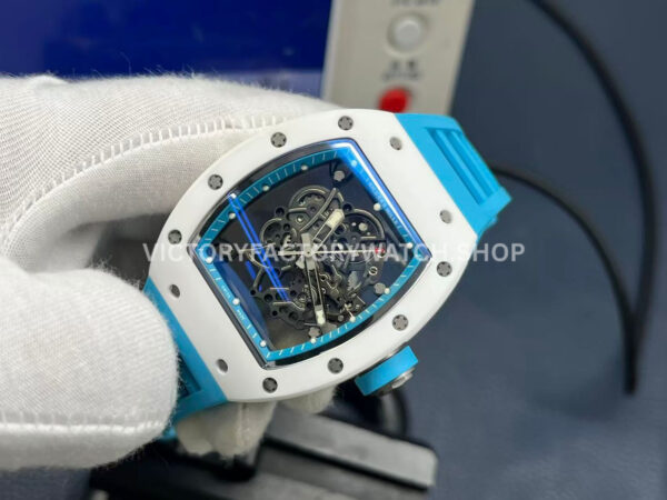 APS Factory Richard Mille RM 055 42.7mm White Ceramic Light Blue Rubber Strap Skeletonized Black Dial (5) APS Factory Richard Mille RM 055 42.7mm White Ceramic Light Blue Rubber Strap Skeletonized Black Dial