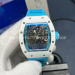 APS Factory Richard Mille RM 055 42.7mm White Ceramic Light Blue Rubber Strap Skeletonized Black Dial (6) APS Factory Richard Mille RM 055 white ceramic light blue rubber strap skeletonized black dial