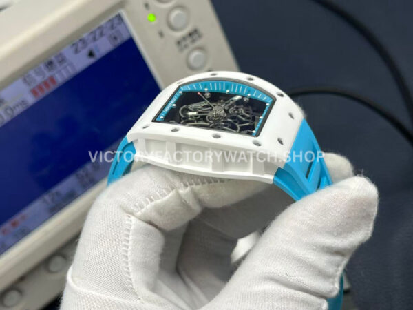 APS Factory Richard Mille RM 055 42.7mm White Ceramic Light Blue Rubber Strap Skeletonized Black Dial (7) APS Factory Richard Mille RM 055 42.7mm White Ceramic Light Blue Rubber Strap Skeletonized Black Dial