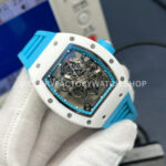 APS Factory Richard Mille RM 055 42.7mm White Ceramic Light Blue Rubber Strap Skeletonized Black Dial (8) APS Factory Richard Mille RM 055 42.7mm White Ceramic Light Blue Rubber Strap Skeletonized Black Dial