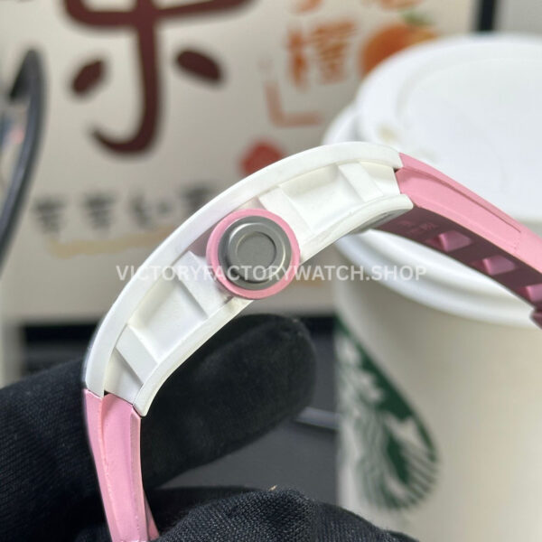 APS Factory Richard Mille RM 055 42.7mm White Ceramic Pink Rubber Strap Skeletonized Black Dial (2) APS Factory Richard Mille RM 055 42.7mm White Ceramic Pink Rubber Strap Skeletonized Black Dial
