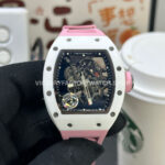 APS Factory Richard Mille RM 055 42.7mm White Ceramic Pink Rubber Strap Skeletonized Black Dial (5) APS Factory Richard Mille RM 055 white ceramic pink rubber strap skeletonized black dial