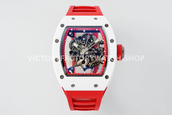 APS Factory Richard Mille RM 055 white ceramic white rubber strap skeletonized red dial