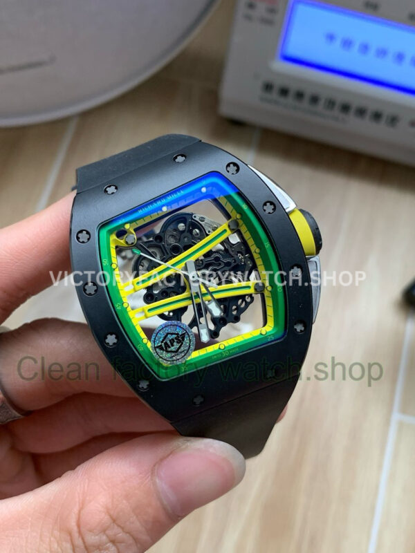 APS Factory Richard Mille RM 061-01 Black Rubber Strap Yohan Blake Skeletonized Green Dial (2) APS Factory Richard Mille RM 61-01 42.7mm Black Ceramic Black Rubber Strap Skeletonized Green Dial