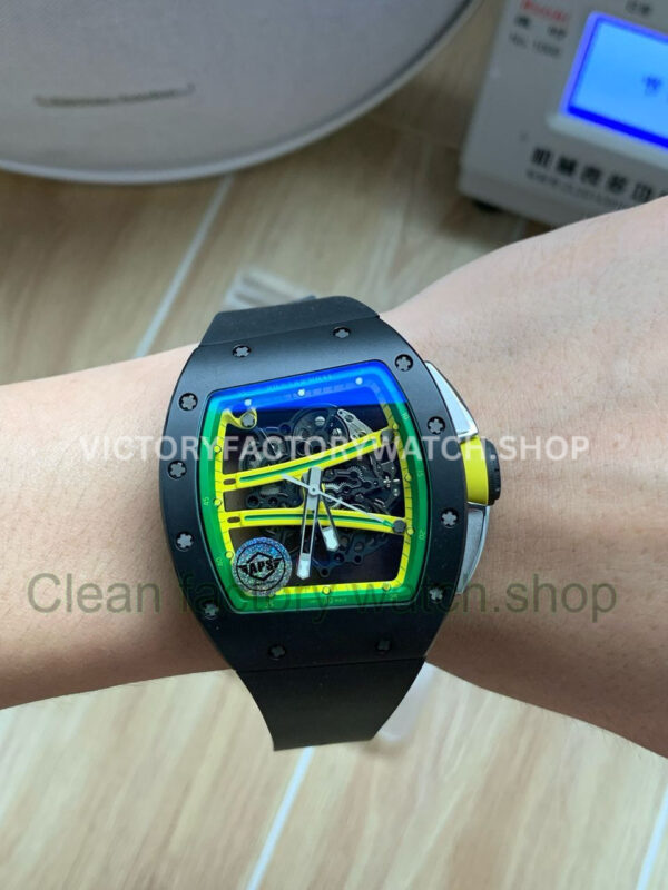 APS Factory Richard Mille RM 061-01 Black Rubber Strap Yohan Blake Skeletonized Green Dial (3) APS Factory Richard Mille RM 61-01 42.7mm Black Ceramic Black Rubber Strap Skeletonized Green Dial