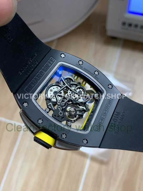 APS Factory Richard Mille RM 061-01 Black Rubber Strap Yohan Blake Skeletonized Green Dial (4) APS Factory Richard Mille RM 61-01 42.7mm Black Ceramic Black Rubber Strap Skeletonized Green Dial