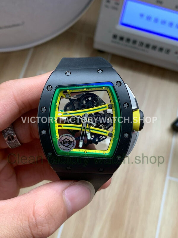 APS Factory Richard Mille RM 061-01 Black Rubber Strap Yohan Blake Skeletonized Green Dial (7) APS Factory Richard Mille RM 61-01 black ceramic black rubber strap skeletonized green dial