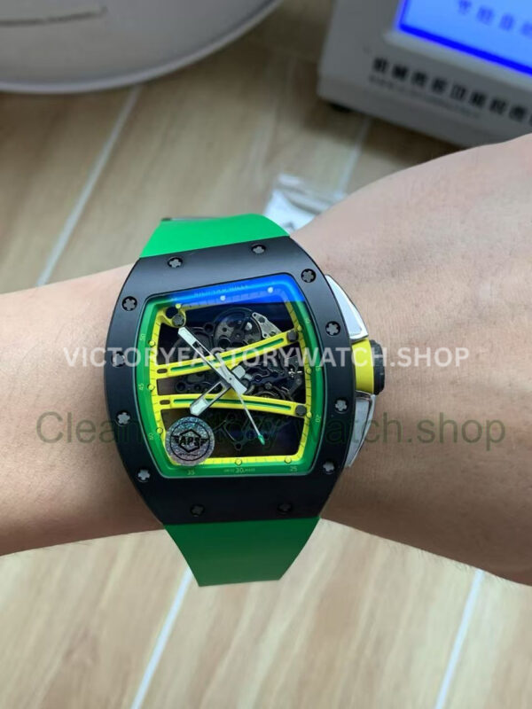 APS Factory Richard Mille RM 61-01 42.7mm Black Ceramic Green Rubber Strap Skeletonized Green Dial (2) APS Factory Richard Mille RM 61-01 42.7mm Black Ceramic Green Rubber Strap Skeletonized Green Dial