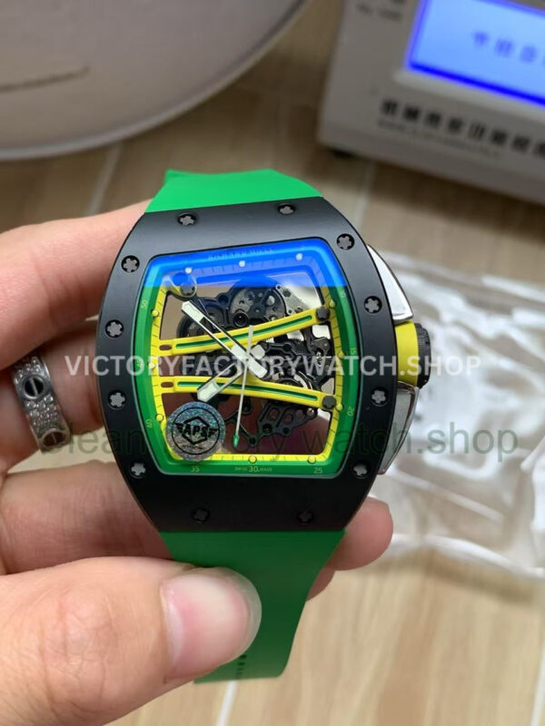 APS Factory Richard Mille RM 61-01 42.7mm Black Ceramic Green Rubber Strap Skeletonized Green Dial (5) APS Factory Richard Mille RM 61-01 black ceramic green rubber strap skeletonized green dial