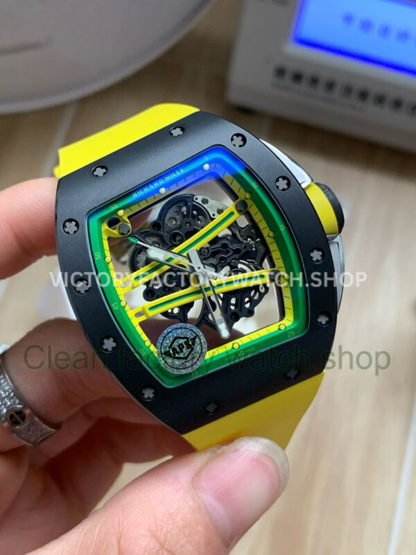 APS Factory Richard Mille RM 61-01 42.7mm Black Ceramic Yellow Rubber Strap Skeletonized Green Dial (2) APS Factory Richard Mille RM 61-01 42.7mm Black Ceramic Yellow Rubber Strap Skeletonized Green Dial