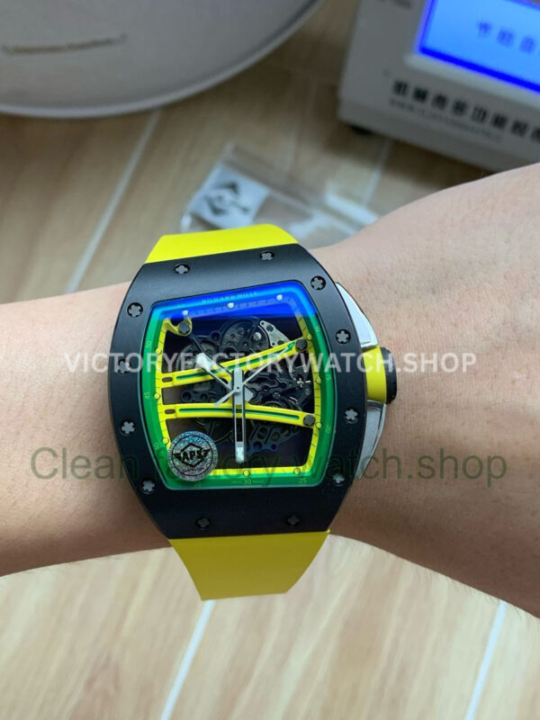 APS Factory Richard Mille RM 61-01 42.7mm Black Ceramic Yellow Rubber Strap Skeletonized Green Dial (6) APS Factory Richard Mille RM 61-01 42.7mm Black Ceramic Yellow Rubber Strap Skeletonized Green Dial