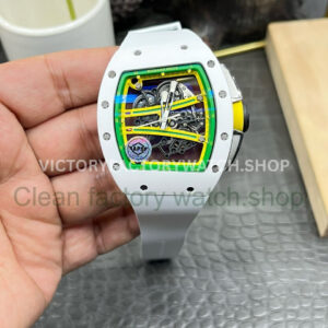 APS Factory Richard Mille RM 61-01 white ceramic white rubber strap skeletonized green dial