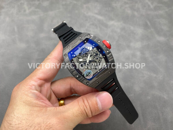 APS Factory Richard Mille RM 055 42.7mm Titanium Rubber Strap Skeletonized Red Subtitles On Black Background Dial