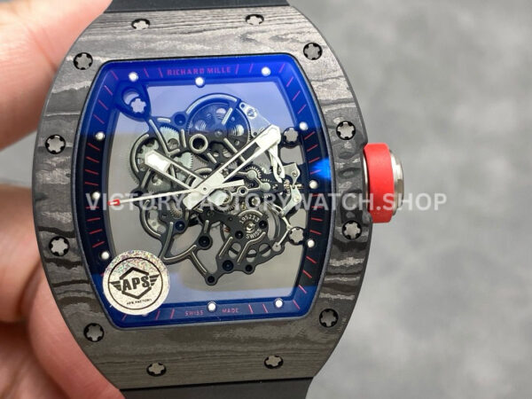 APS Factory Richard Mille RM 055 titanium red subtitles black background skeletonized dial
