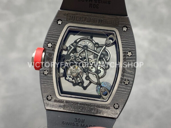 APS Factory Richard Mille RM 055 42.7mm Titanium Rubber Strap Skeletonized Red Subtitles On Black Background Dial