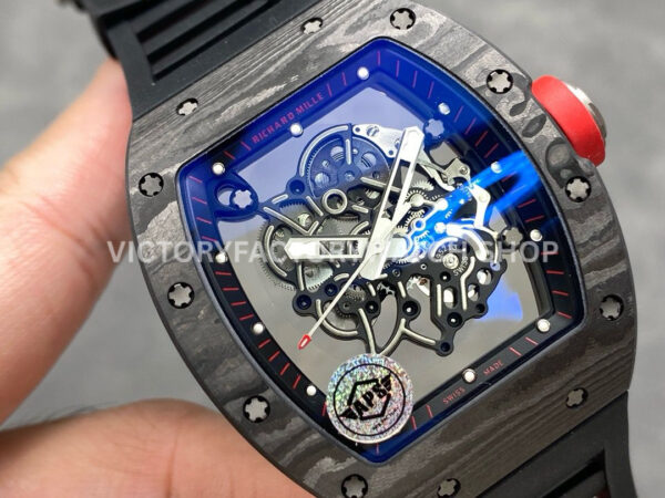 APS Factory Richard Mille RM 055 42.7mm Titanium Rubber Strap Skeletonized Red Subtitles On Black Background Dial