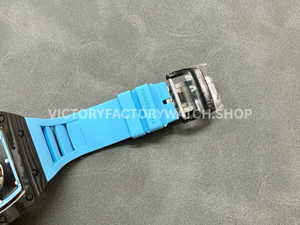 BB3ECA~1 BBR Factory Richard Mille RM 055 43mm Black Carbon Fiber Light Blue Rubber Strap Light Blue Skeletonized Dial
