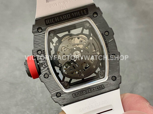 BBR Factory Richard Mille RM 35-02 44.5mm Black Carbon Fiber White Rubber Strap Black Skeletonized Dial