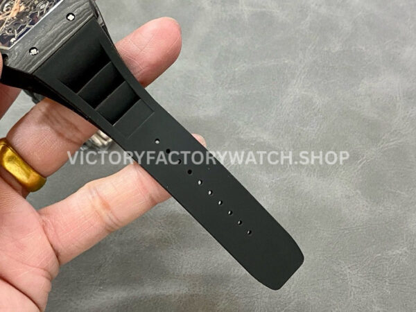 BB93A1~1 BBR Factory Richard Mille RM 055 43mm Black Carbon Fiber Black Rubber Strap Rose Gold Skeletonized Dial
