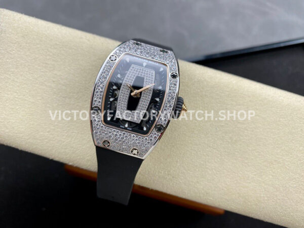 BBA Factory Richard Mille RM 07 31.4mm Diamond Bezel Black Rubber Strap Skeletonized Black Dial (5) BBA Factory Richard Mille RM 07 31.4mm Diamond Bezel Black Rubber Strap Skeletonized Black Dial