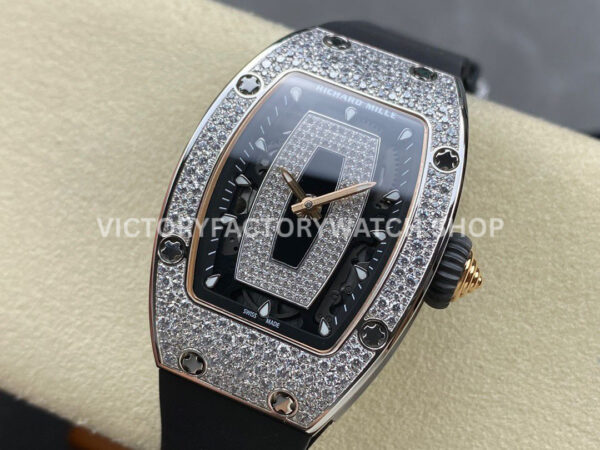 BBA Factory Richard Mille RM 07 31.4mm Diamond Bezel Black Rubber Strap Skeletonized Black Dial (6) BBA Factory Richard Mille RM 07 31.4mm Diamond Bezel Black Rubber Strap Skeletonized Black Dial