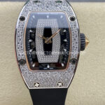 BBA Factory Richard Mille RM 07 31.4mm Diamond Bezel Black Rubber Strap Skeletonized Black Dial (8) BBA Factory Richard Mille RM 07 black skeletonized dial diamond bezel black rubber strap