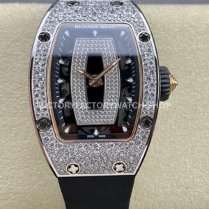 BBA Factory Richard Mille RM 07 black skeletonized dial diamond bezel black rubber strap
