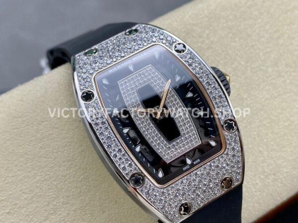 BBA Factory Richard Mille RM 07 31.4mm Diamond Bezel Black Rubber Strap Skeletonized Black Dial (9) BBA Factory Richard Mille RM 07 31.4mm Diamond Bezel Black Rubber Strap Skeletonized Black Dial