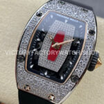 BBA Factory Richard Mille RM 07 31.4mm Diamond Bezel Black Rubber Strap Skeletonized Red Dial