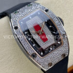 BBA Factory Richard Mille RM 07 31.4mm Diamond Bezel Black Rubber Strap Skeletonized Red Dial
