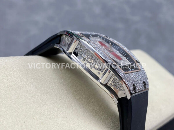 BBA Factory Richard Mille RM 07 31.4mm Diamond Bezel Black Rubber Strap Skeletonized Red Dial