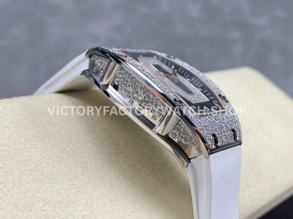 BBA Factory Richard Mille RM 07 31.4mm Diamond Bezel White Rubber Strap Skeletonized Black Dial (1) BBA Factory Richard Mille RM 07 31.4mm Diamond Bezel White Rubber Strap Skeletonized Black Dial