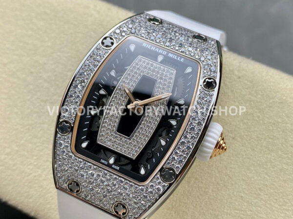 BBA Factory Richard Mille RM 07 31.4mm Diamond Bezel White Rubber Strap Skeletonized Black Dial (3) BBA Factory Richard Mille RM 07 31.4mm Diamond Bezel White Rubber Strap Skeletonized Black Dial