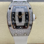 BBA Factory Richard Mille RM 07 31.4mm Diamond Bezel White Rubber Strap Skeletonized Black Dial (5) BBA Factory Richard Mille RM 07 diamond bezel black skeletonized dial white rubber strap