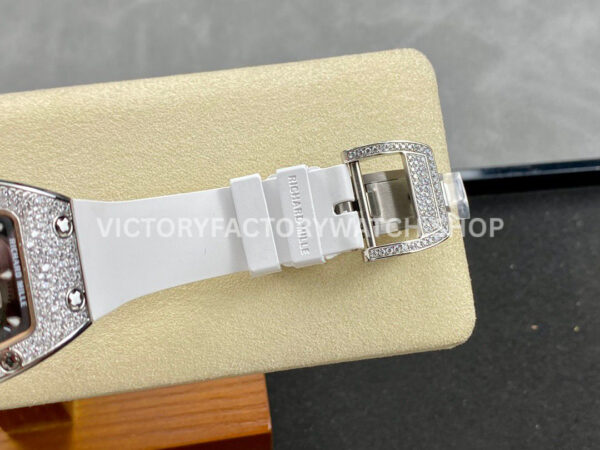 BBA Factory Richard Mille RM 07 31.4mm Diamond Bezel White Rubber Strap Skeletonized Black Dial (7) BBA Factory Richard Mille RM 07 31.4mm Diamond Bezel White Rubber Strap Skeletonized Black Dial