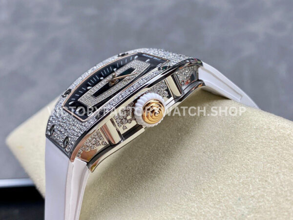 BBA Factory Richard Mille RM 07 31.4mm Diamond Bezel White Rubber Strap Skeletonized Black Dial (9) BBA Factory Richard Mille RM 07 31.4mm Diamond Bezel White Rubber Strap Skeletonized Black Dial