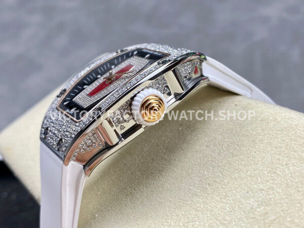BBA Factory Richard Mille RM 07 31.4mm Diamond Bezel White Rubber Strap Skeletonized Red Dial (6) BBA Factory Richard Mille RM 07 31.4mm Diamond Bezel White Rubber Strap Skeletonized Red Dial