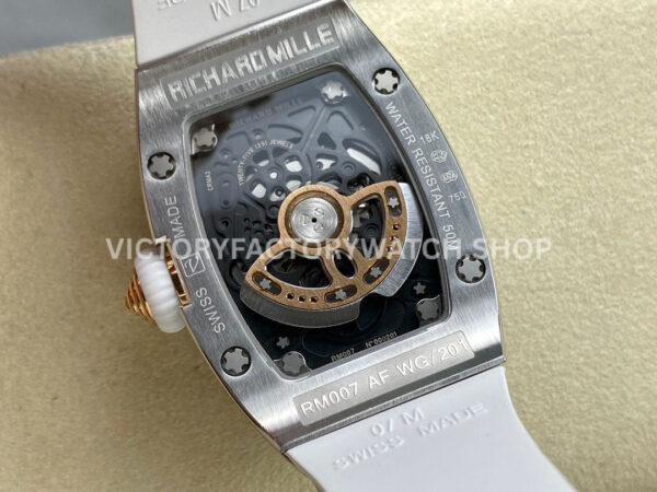 BBA Factory Richard Mille RM 07 31.4mm Diamond Bezel White Rubber Strap Skeletonized Red Dial (7) BBA Factory Richard Mille RM 07 31.4mm Diamond Bezel White Rubber Strap Skeletonized Red Dial