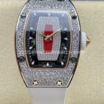 BBA Factory Richard Mille RM 07 31.4mm Diamond Bezel White Rubber Strap Skeletonized Red Dial (9) BBA Factory Richard Mille RM 07 diamond bezel red skeletonized dial white rubber strap