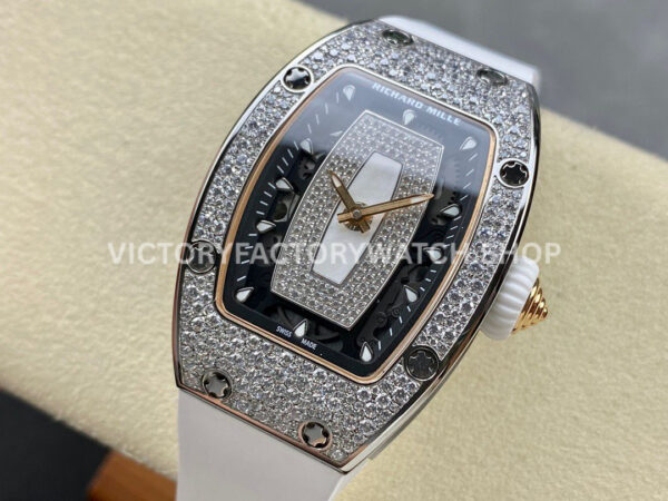 BBA Factory Richard Mille RM 07 31.4mm Diamond Bezel White Rubber Strap Skeletonized White Dial (6) BBA Factory Richard Mille RM 07 31.4mm Diamond Bezel White Rubber Strap Skeletonized White Dial