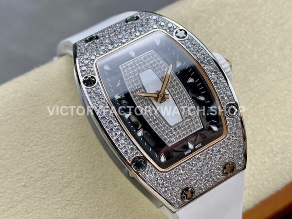 BBA Factory Richard Mille RM 07 31.4mm Diamond Bezel White Rubber Strap Skeletonized White Dial (7) BBA Factory Richard Mille RM 07 31.4mm Diamond Bezel White Rubber Strap Skeletonized White Dial