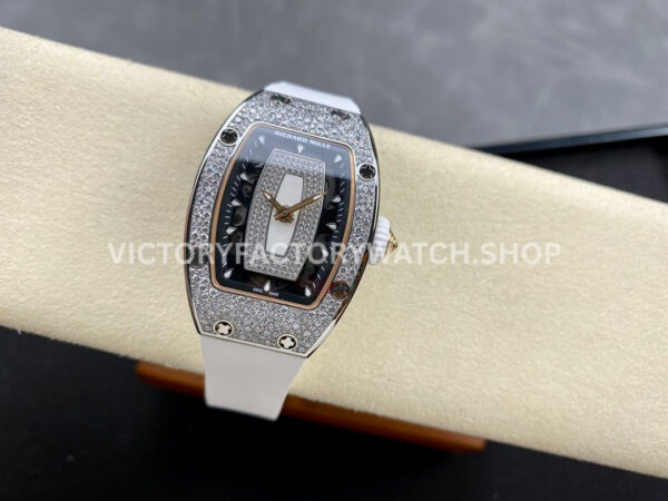 BBA Factory Richard Mille RM 07 31.4mm Diamond Bezel White Rubber Strap Skeletonized White Dial (8) BBA Factory Richard Mille RM 07 31.4mm Diamond Bezel White Rubber Strap Skeletonized White Dial