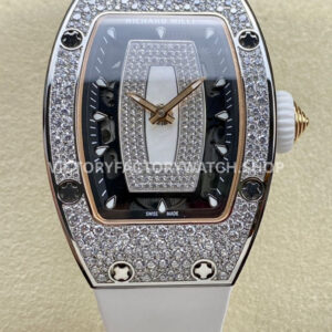 BBA Factory Richard Mille RM 07 diamond bezel white skeletonized dial white rubber strap