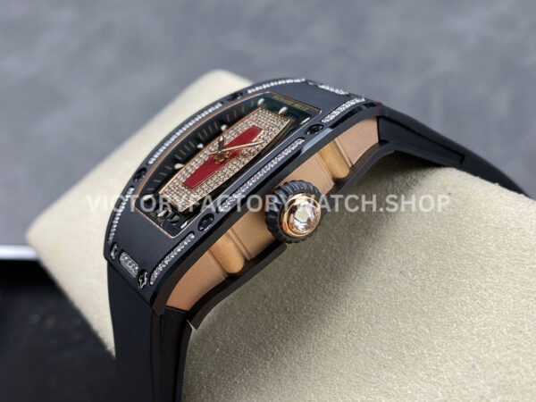 BBA Factory Richard Mille RM 07 31.4mm Diamond Black Ceramic Black Rubber Strap Skeletonized Red Dial