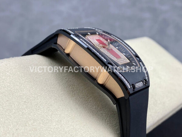 BBA Factory Richard Mille RM 07 31.4mm Diamond Black Ceramic Black Rubber Strap Skeletonized Red Dial